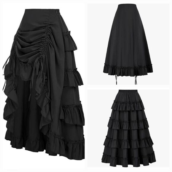 🩵NWT Black Adjustable Hi-Low Ruffled Steampunk Skirt Small - Picture 2 of 11